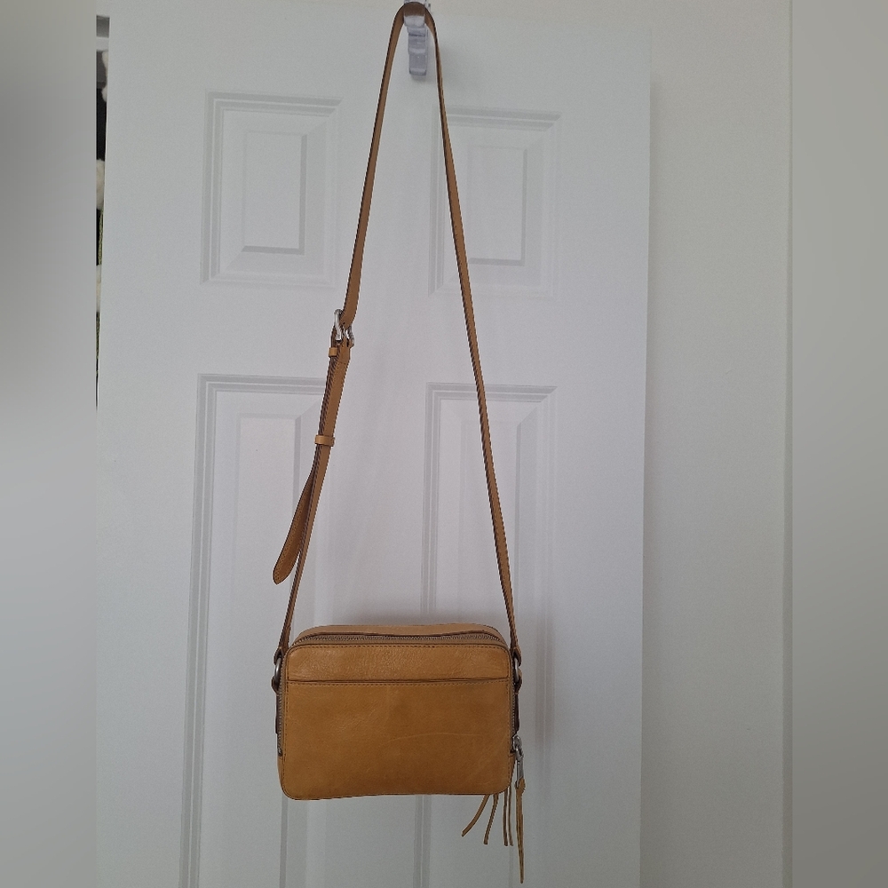 Frye Crossbody Genuine Leather Camera Bag In Sunflower Yellow w/ Silver Hardware